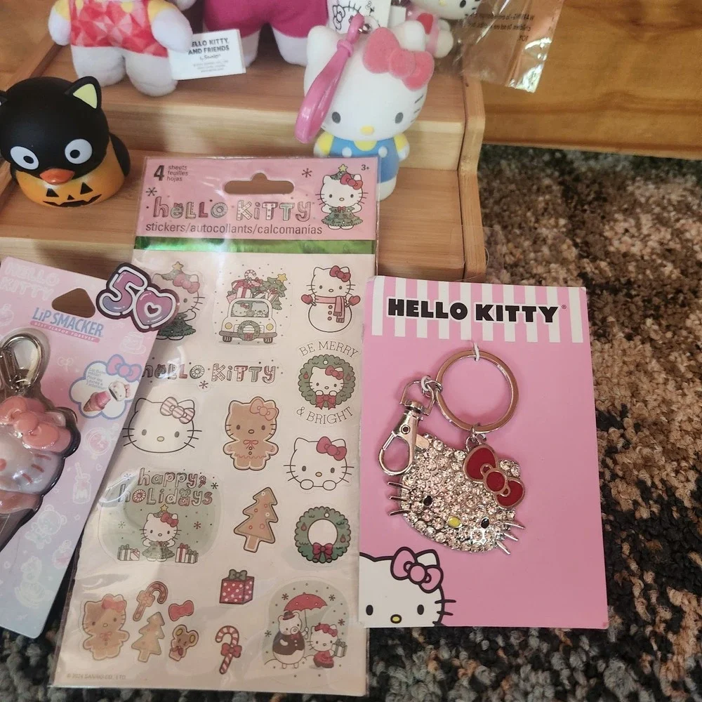 Sanrio Hello‎ Kitty Keychain Bag Charm Bundle, 6 Keychains, Stickers, Duck